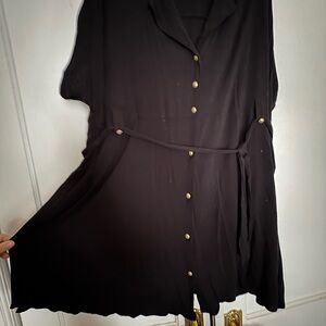 Black Button-Down Dress with Belt
